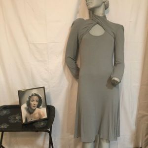 Giorgio Armani Grey Keyhole Neck Dress Rayon Spandex In Very Used Condition.